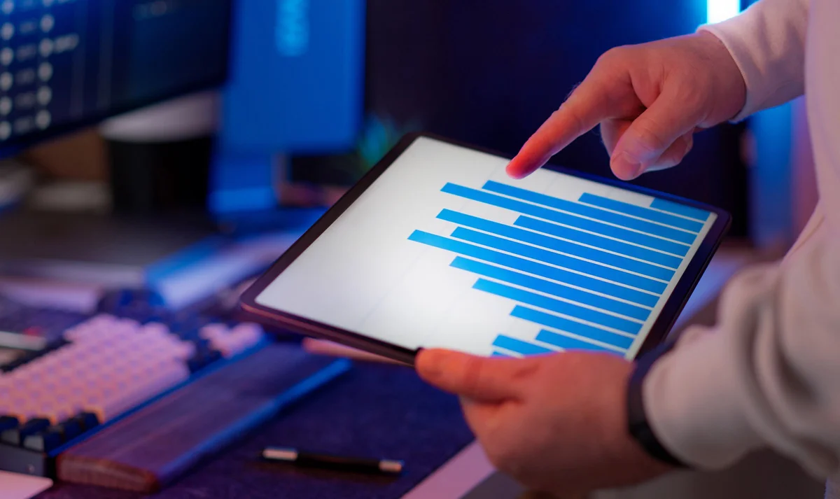 Reviewing analytics data on a tablet