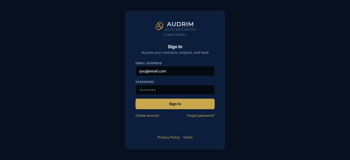 ADMS client portal sign-in screen